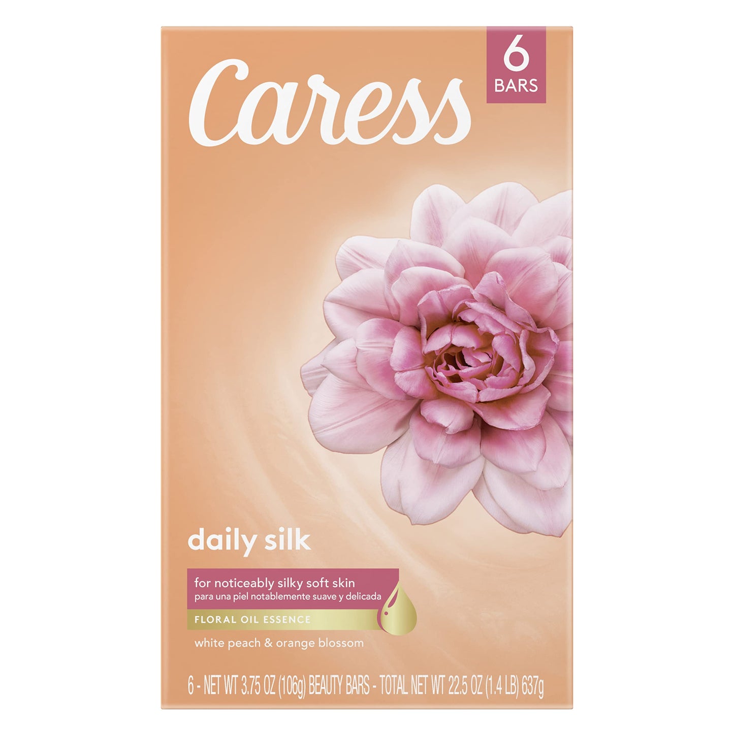 Caress Bath And Body For Silky, Soft Skin Daily Silk Body Soap With Silk Extract & Floral Oil Essence 3.75 oz 6 Bars