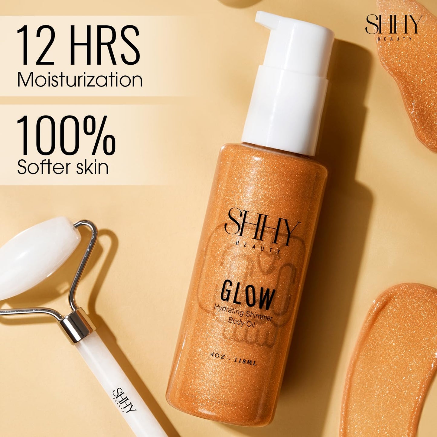 SHHY BEAUTY GLOW Hydrating Shimmer Body Oil for Radiant Skin, Shimmer and hydration for all day Glow.