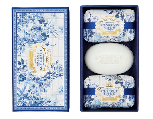 Portus Cale Gold & Blue Collection Fragranced Soaps Set (3 x 150g) luxury Floral Aroma Pink-Pepper and Jasmine Paper Wrap Beauty & Personal Care Portus Cale