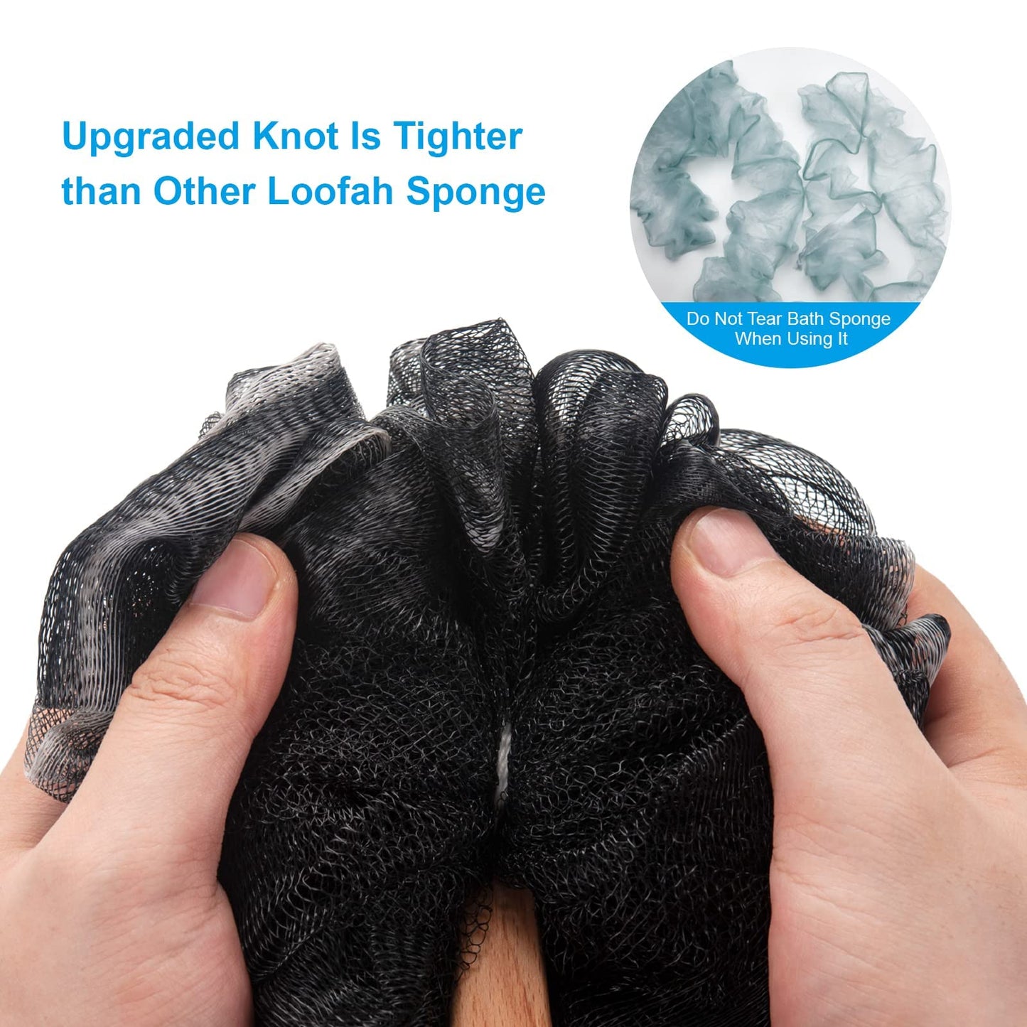 AmazerBath Shower Sponge Loofah Back Scrubber, PE Soft Mesh Loofah Body Scrubber with Long Wooden Handle, Bath Sponge for Men Women (Black) Beauty and Personal Care AmazerBath