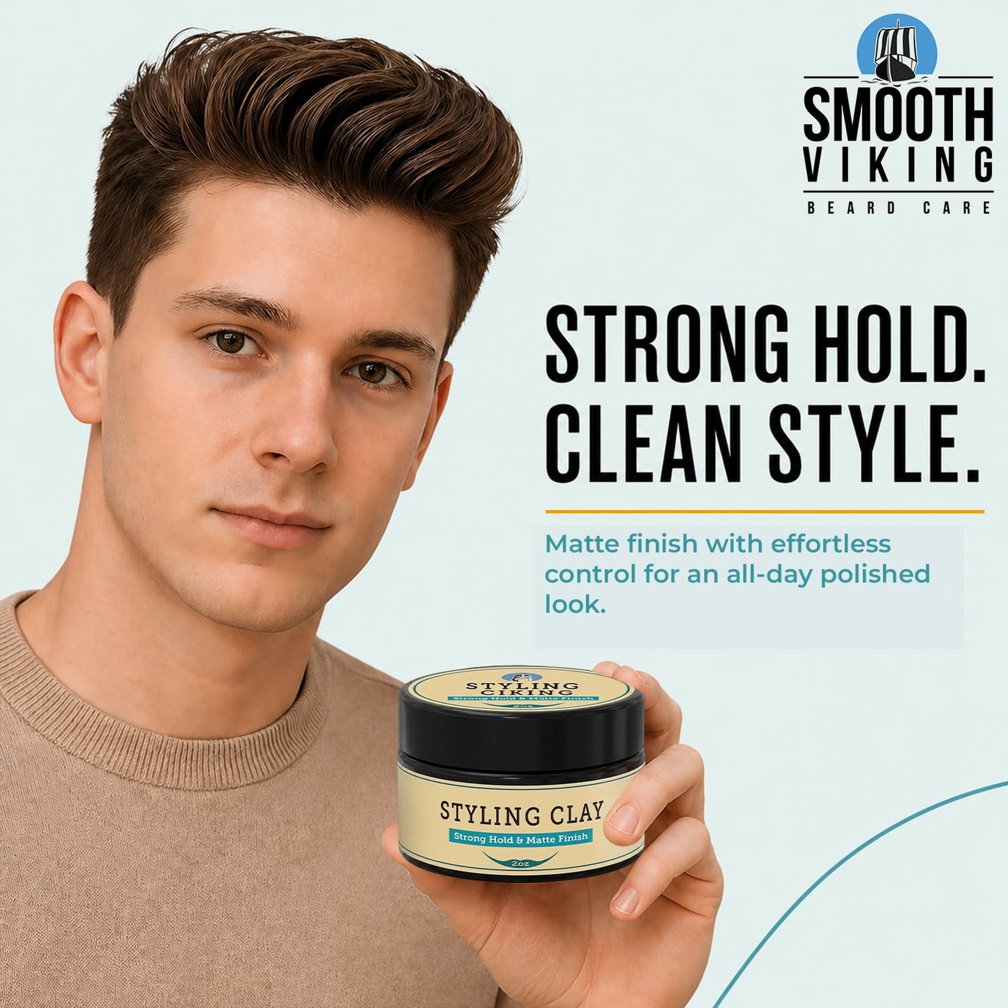 Smooth Viking Hair Clay for Men Strong Hold Matte Finish Pomade Texture Styling Paste Natural Thickening Hair Product Easy Wash Out All Type Hairs 2oz Beauty and Personal Care SMOOTH VIKING BEARD CARE