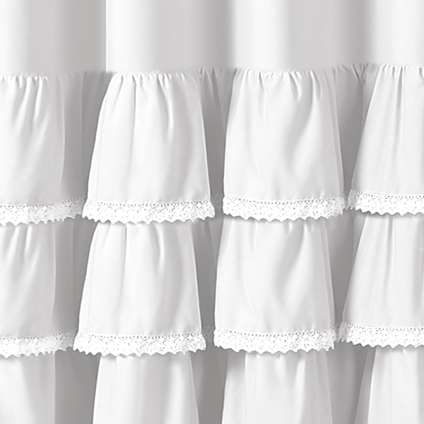 Lush Decor Ella Shower Curtain with Ruffle Lace Design | Shabby Chic Farmhouse Style Bathroom, 72” x 72”, White