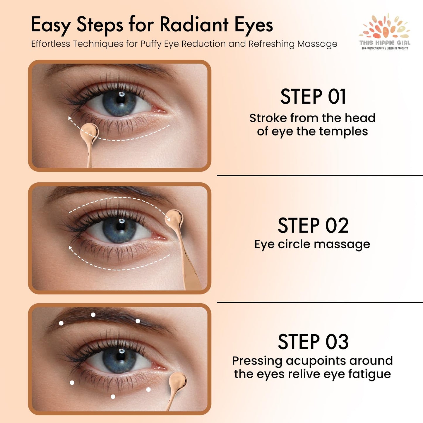 Rose Gold Eye Cream Applicator Tool for Puffy Eyes, Dark Circles, Eye Bags, Fine Lines | Under Eye Cream Massager Stick | Cooling Metal Eye Wand |