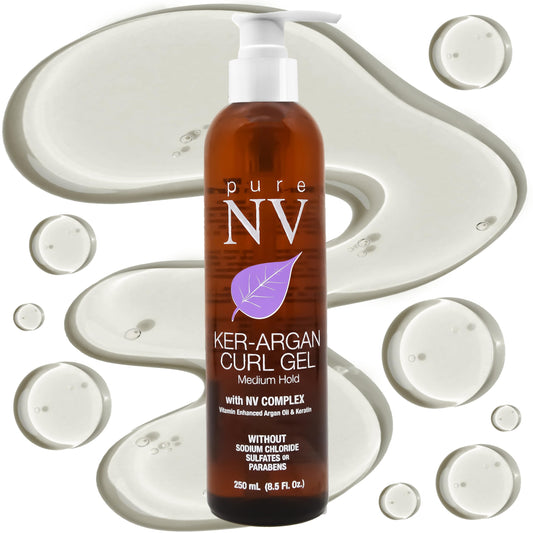 Pure NV Curl Gel Tame & Revitalize Curls, Control Frizz & Eliminate Fly-Aways, Made From Natural Vitamins & Minerals, Keratin, Collagen & Argan Oil