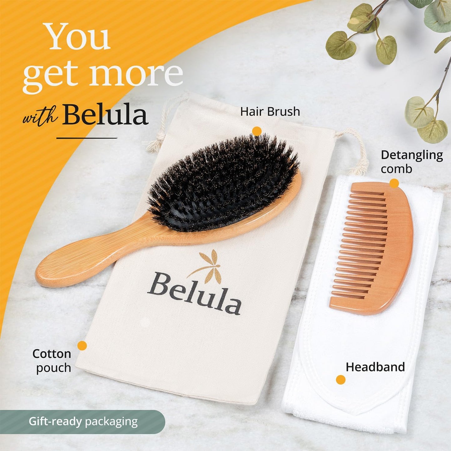 Belula 100% Boar Bristle Hair Brush Set (Medium). Soft Natural Bristles for Thin and Fine Hair. Restore Shine And Texture. Wooden Comb, Travel Bag Beauty and Personal Care Belula