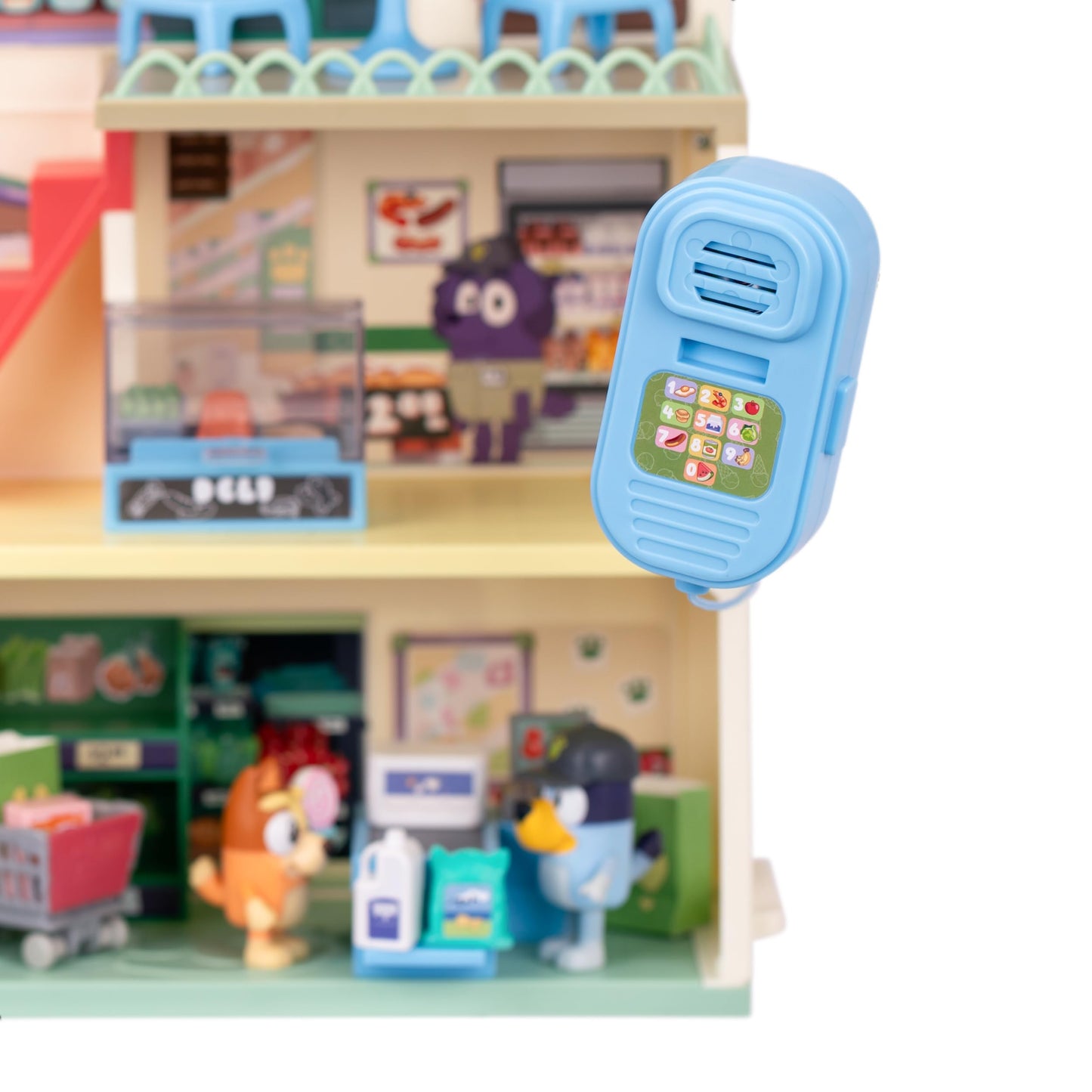 Bluey and Bingo Supermarket Playset with Escalator, Pretend Play Toys for Toddlers, Sounds and 15 Pieces, Grocery Store Playset