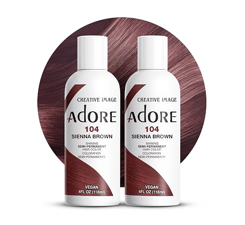 Adore Semi Permanent Hair Color (104 Sienna Brown) (2 Pack) | Vegan & Cruelty-Free Brown Hair Dye | No Ammonia, No Peroxide, No Alcohol | 4 Fl Oz
