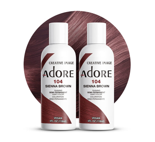 Adore Semi Permanent Hair Color (104 Sienna Brown) (2 Pack) | Vegan & Cruelty-Free Brown Hair Dye | No Ammonia, No Peroxide, No Alcohol | 4 Fl Oz