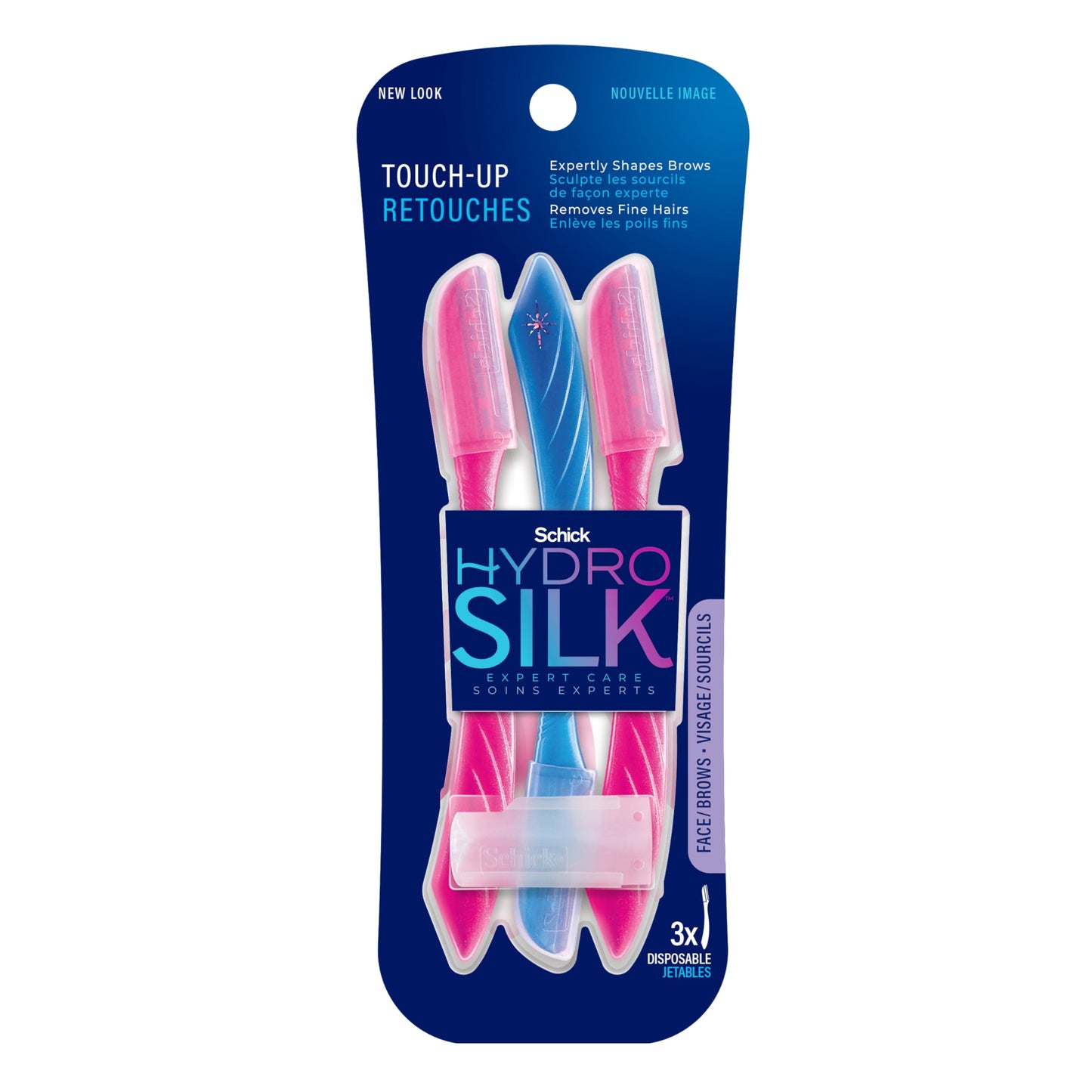 Schick Hydro Silk Touch-Up Dermaplaning Tool with Precision Eyebrow Cover, 3ct | Dermaplane Razor, Face Razors for Women, Peach Fuzz Remover | Beauty