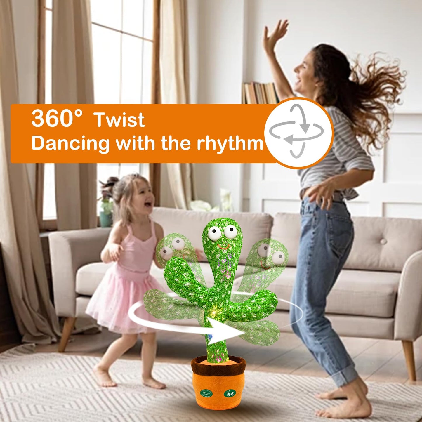 Hunfur Dancing Mimicking Talking Cactus Toy,Funny Gift for Toddler 1 2 3 Year Old Boy Girl,Singing Record Repeat What You Say Light Up Baby Infant…