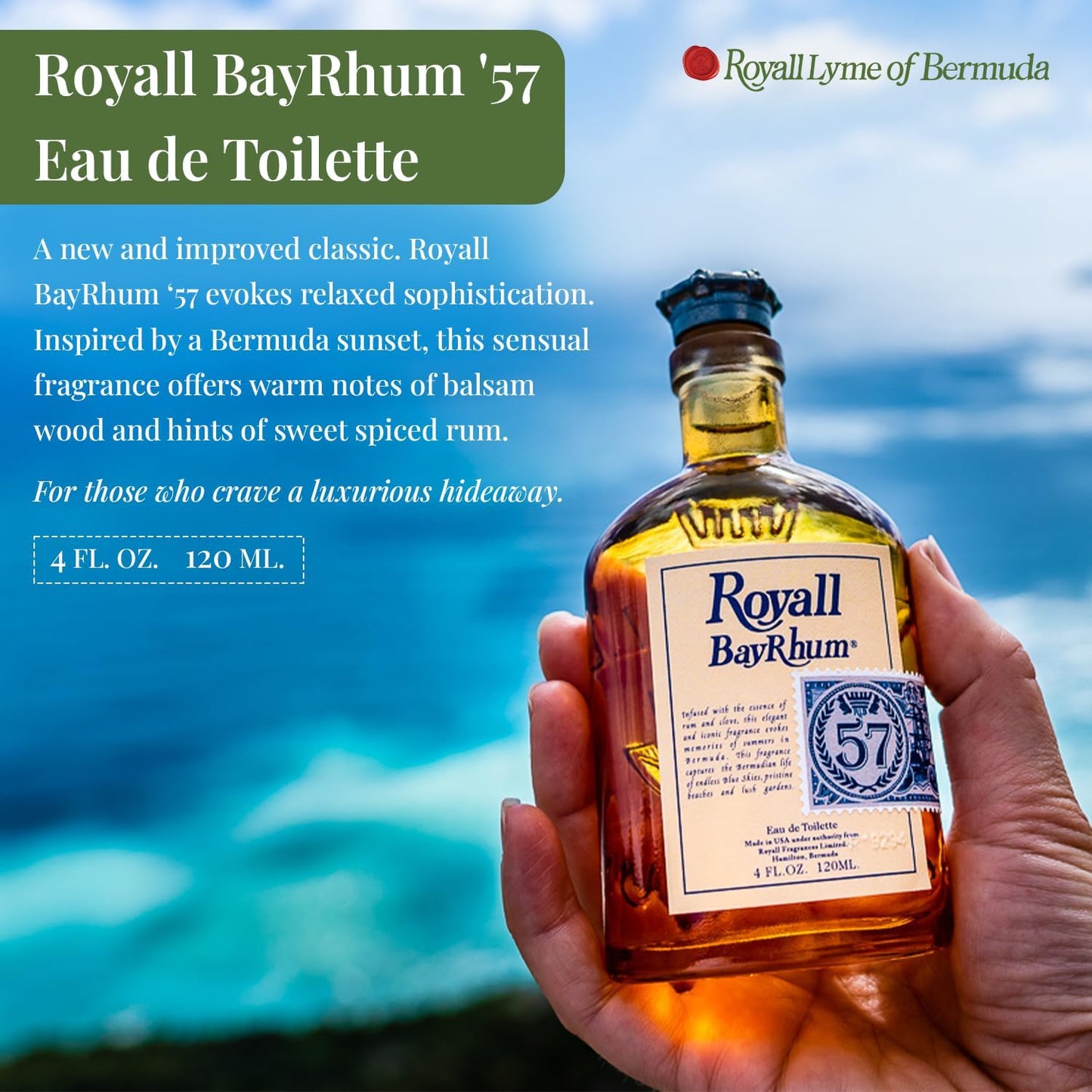ROYALL BAYRHUM '57, Men's Heritage Eau de Toilette, Classic Bay Rum Fragrance - 4 Fl oz Spray