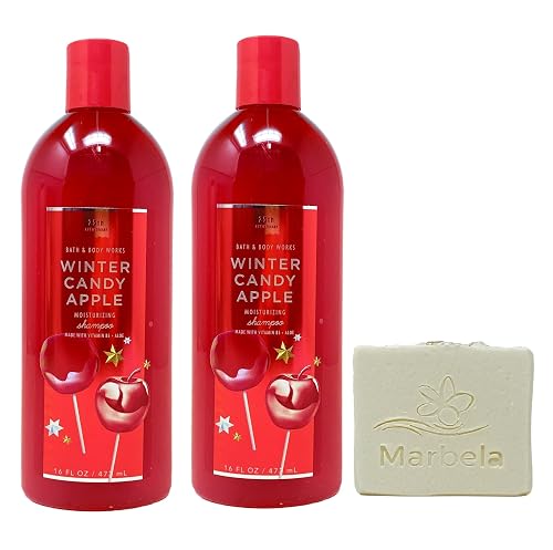 Bath & Body Works Winter Candy Apple 2 Pack Shampoo Bundle with a Natural Oats Bar Soap