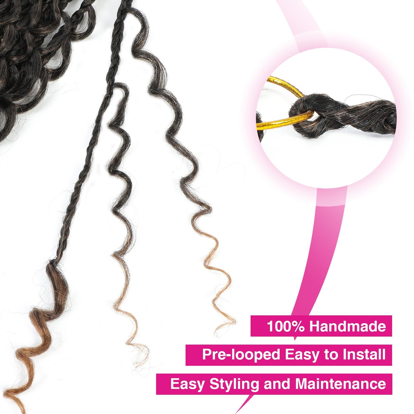 Wodun 14inch Goddess Box Braids Crochet Hair Pre Looped Box-Braids Crochet-Hair with Curly Ends For Black Women Synthetic 3X Bohemian Box Braiding