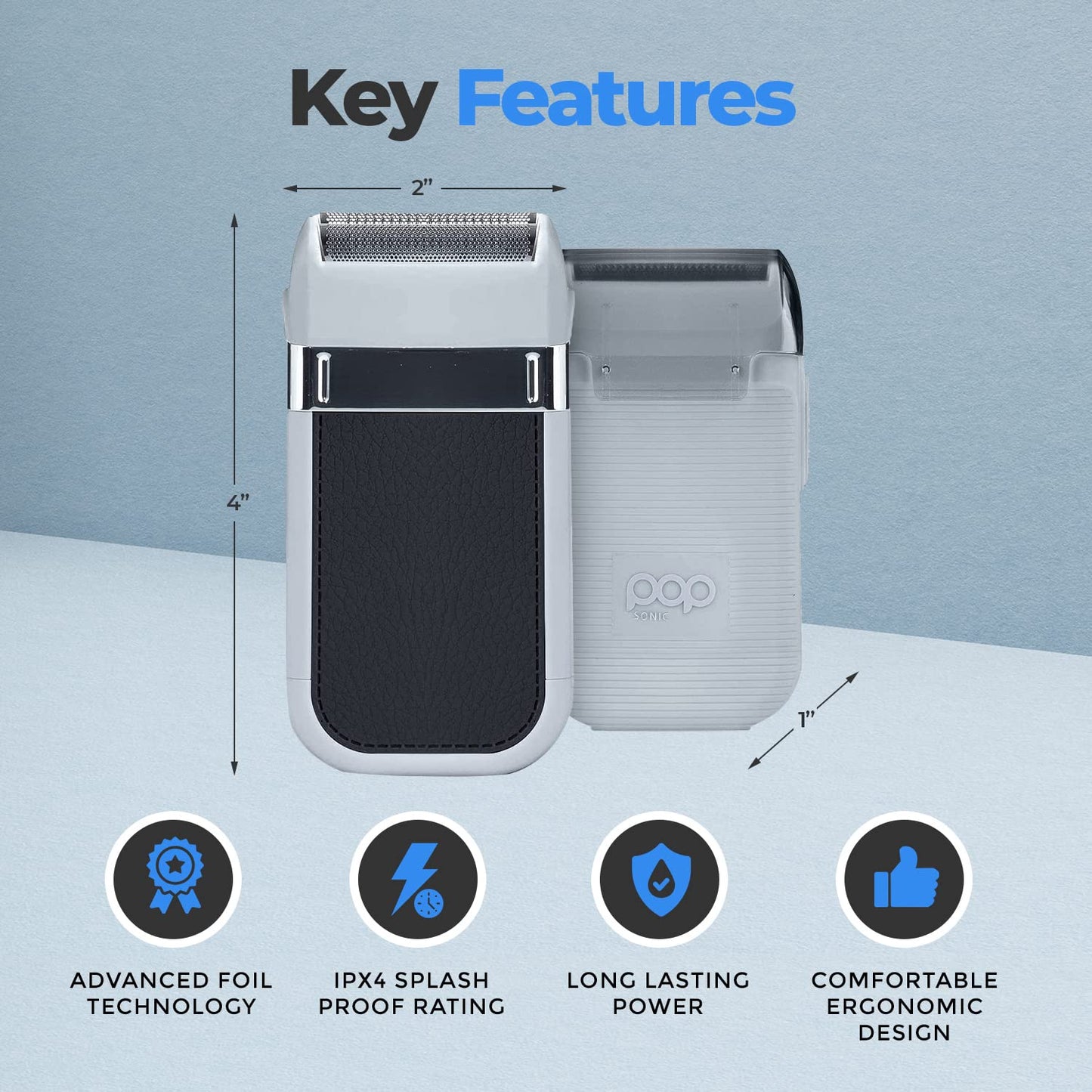 Pop Sonic Zip Compact Shaver for Men - Advanced Foil Technology Men's Electric Shavers - Black/Grey Splash Proof Face Shaver - Wet & Dry Electric Beauty and Personal Care Pop Sonic