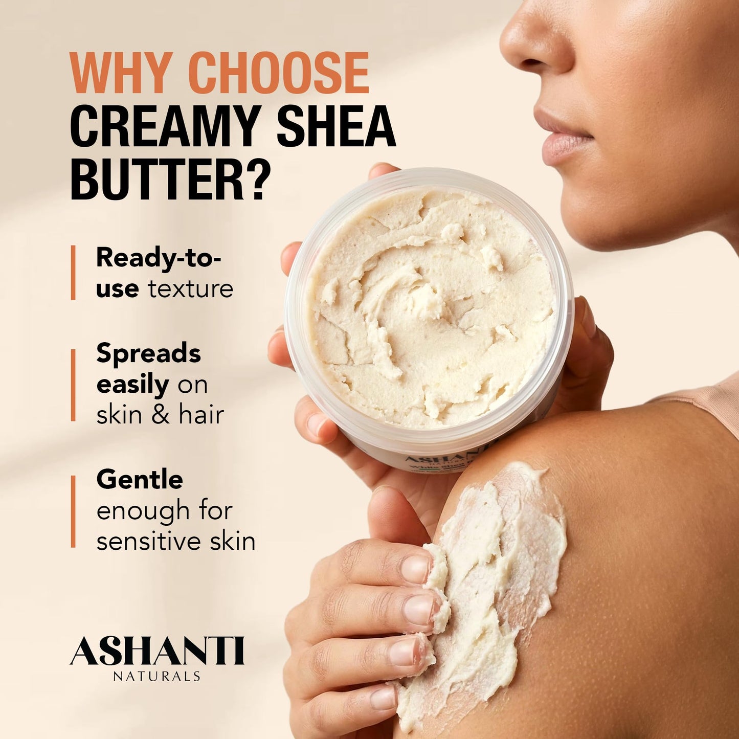 Ashanti Naturals White Raw Shea Butter | Unrefined African Shea Butter | Creamy Moisturizer for Easy Application - 8 oz