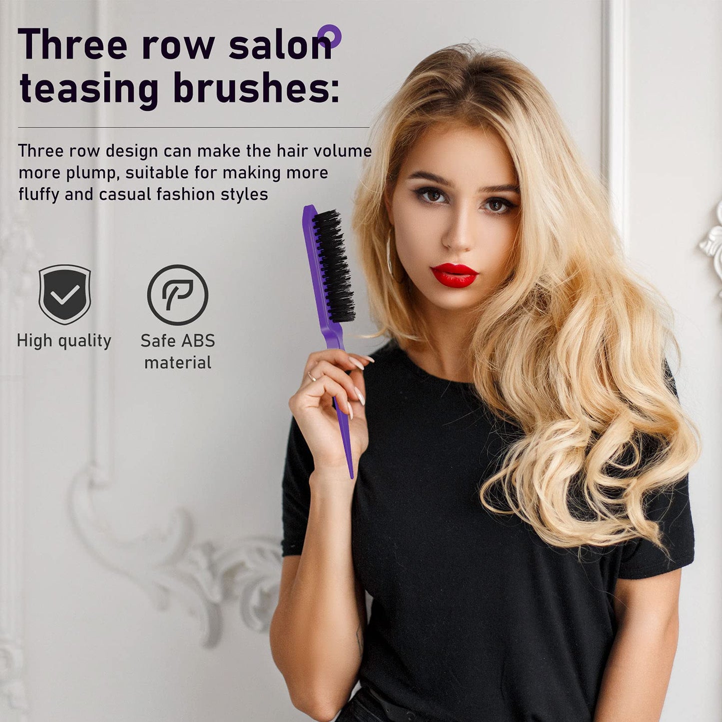 Remerry Nylon Hair Brush Set for Women & Girls, 12 Pieces Including 3 Row Salon Teasing Brushes, Double Sided Hair Edge Brush, Rat Tail Combs