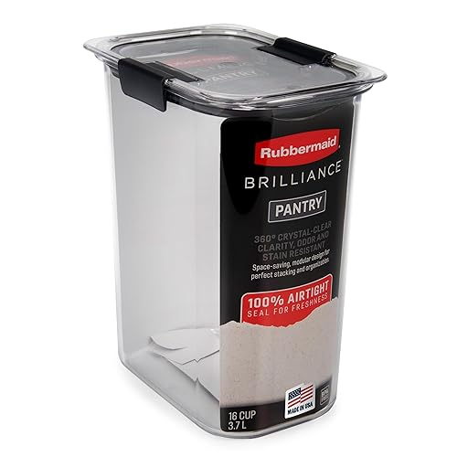 Rubbermaid Brilliance 16-Cup Airtight Food Storage Container with Lid Clear/Grey - optimal for pantry organization flour sugar and food storage