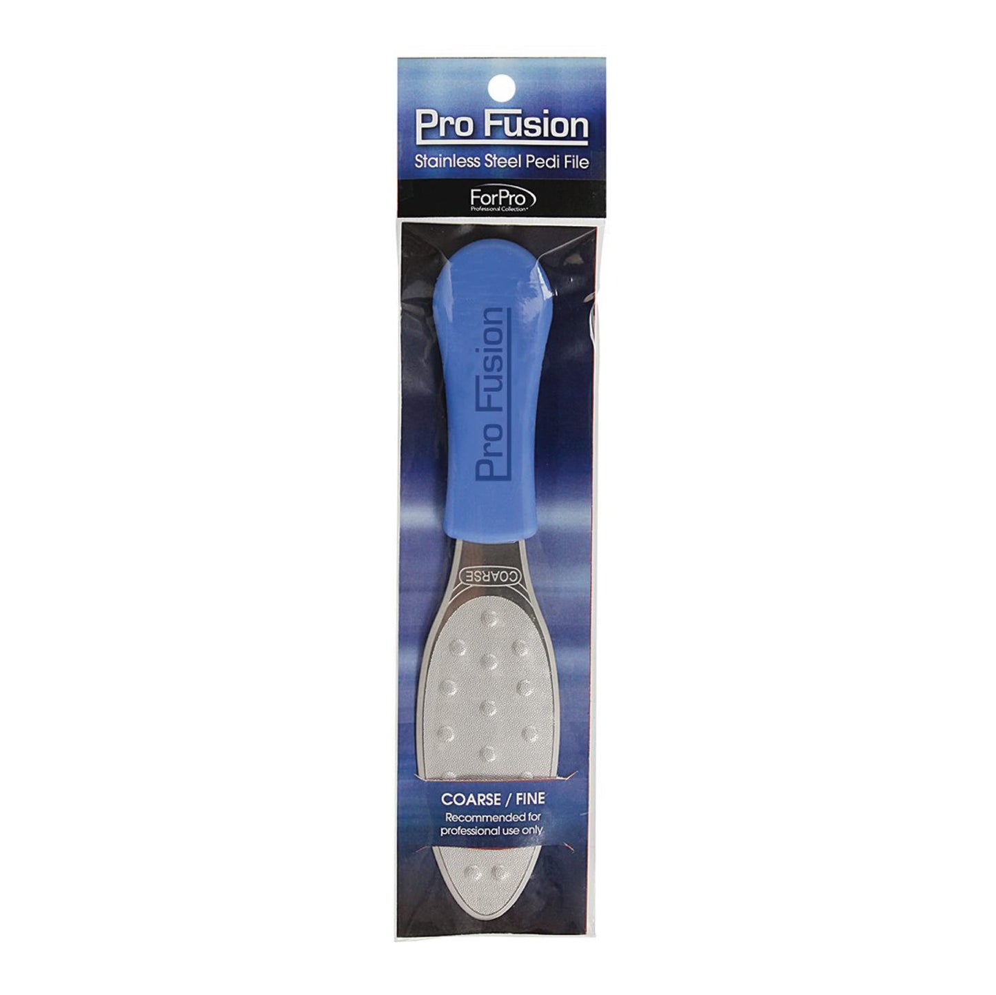 ForPro Pro Fusion Stainless Steel Pedi File - Coarse, Double-Sided Professional Quality - Blue Handle Pedicure File for Heels and Feet - 8.25” L