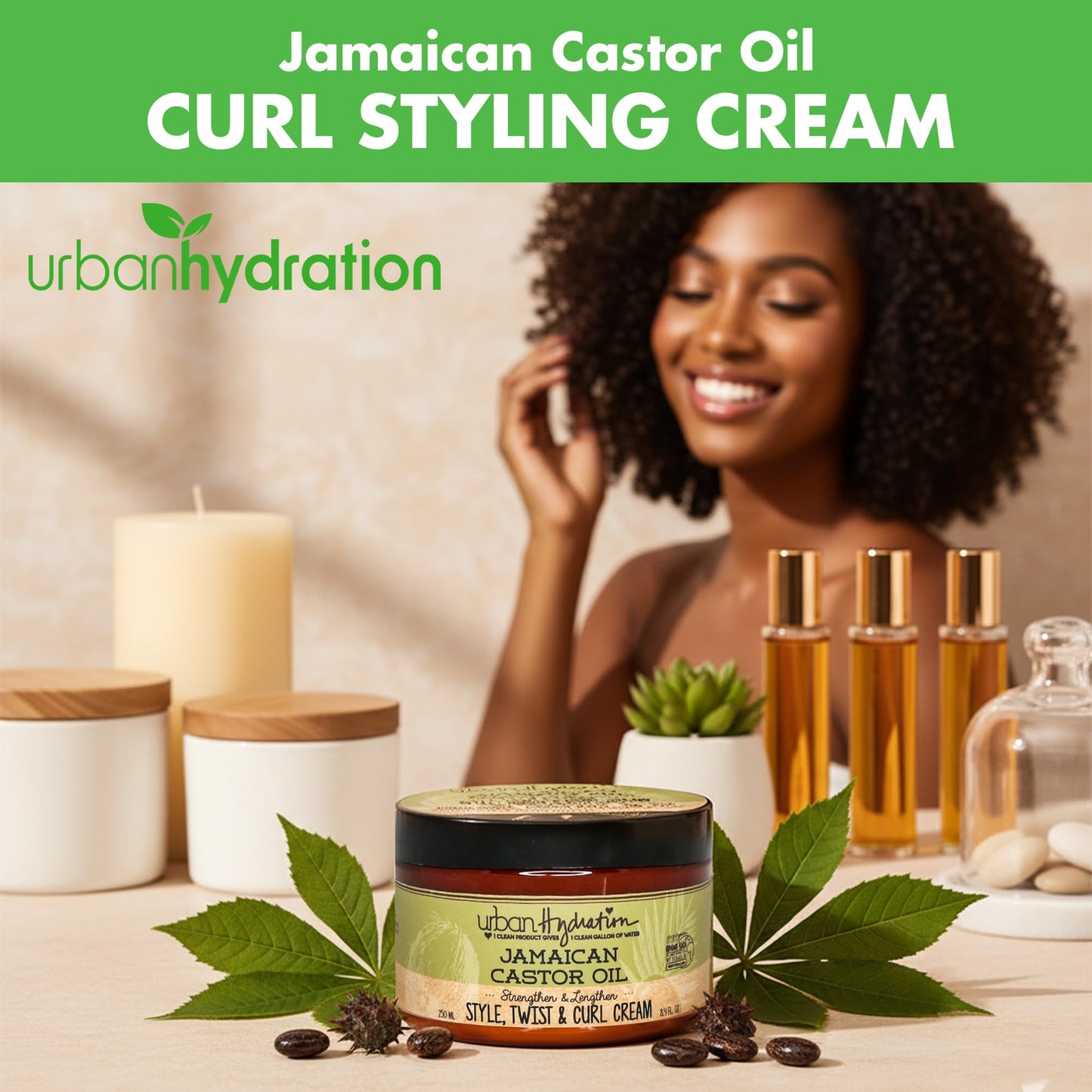 Urban Hydration Jamaican Castor Oil Curl Styling Cream | Sulfate, Paraben and Dye Free, Moisturizes, Thickens, Prevents Breakage and Lengthens