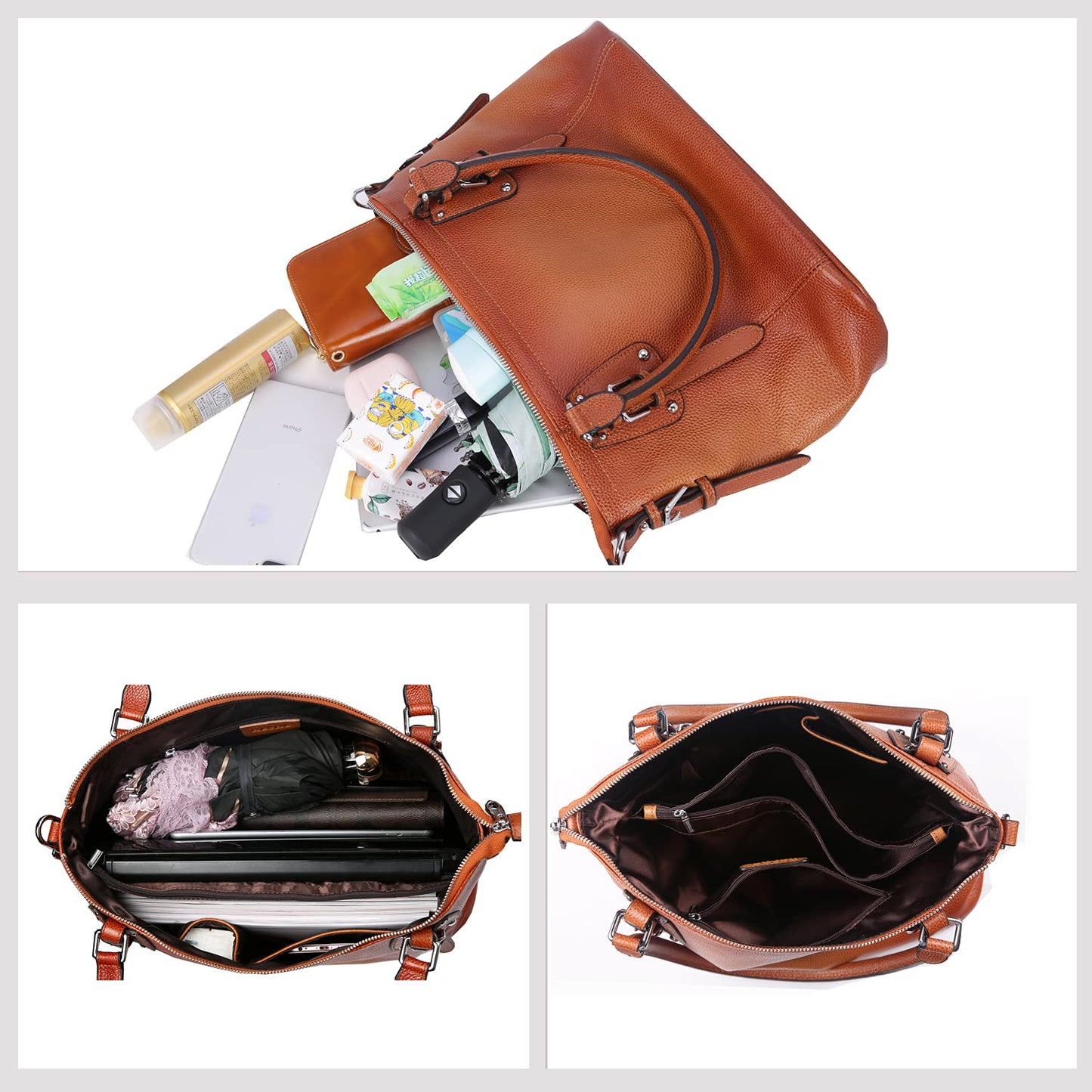 HESHE Genuine Leather Purses and Handbags for Women Tote Shoulder Bag Satchel Purse Top Handle Bags Hobo Crossbody