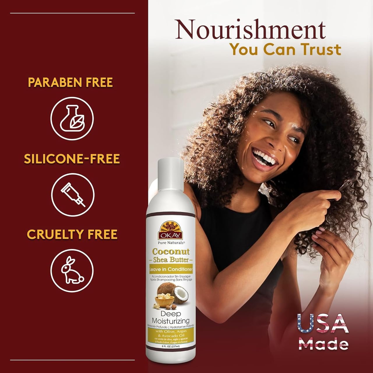 OKAY | Coconut & Shea Butter Leave-In Conditioner | For All Hair Types & Textures | Fortify - Strengthen - Revitalize | With Olive, Argan & Avocado