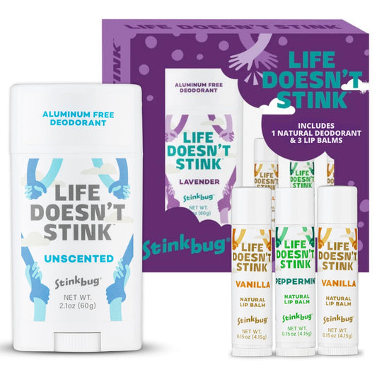 Stinkbug Naturals Organic Aluminum Free Deodorant Stick with Lip Balm, Jojoba Oil, Coconut Oil and Cocoa Butter (Includes 1 Natural Unscented Beauty and Personal Care Stinkbug