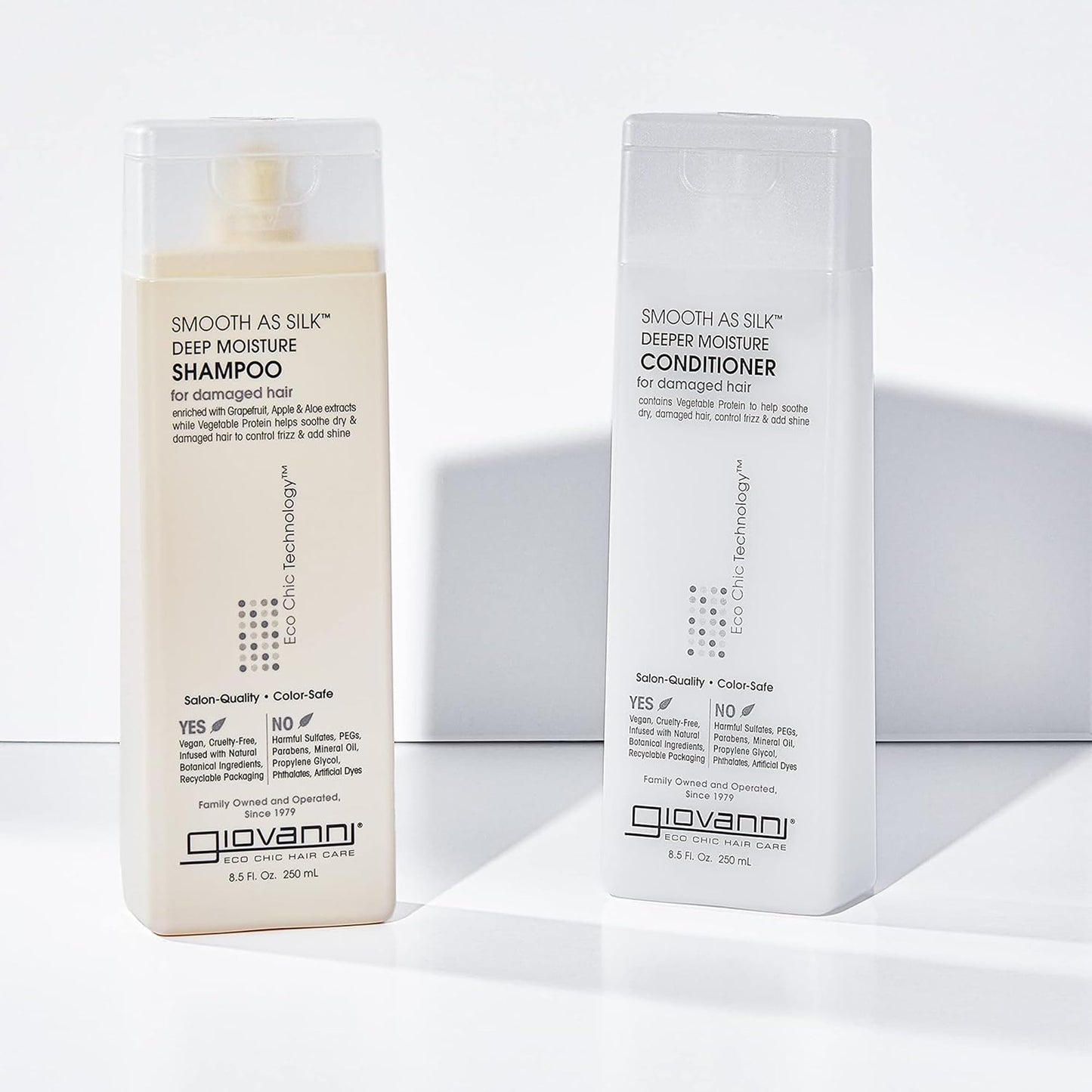 GIOVANNI Eco Chic Smooth as Silk Deep Moisture Shampoo & Conditioner Set - Aloe Extract, Calms Frizz, Detangles, Lauryl & Laureth Sulfate Free