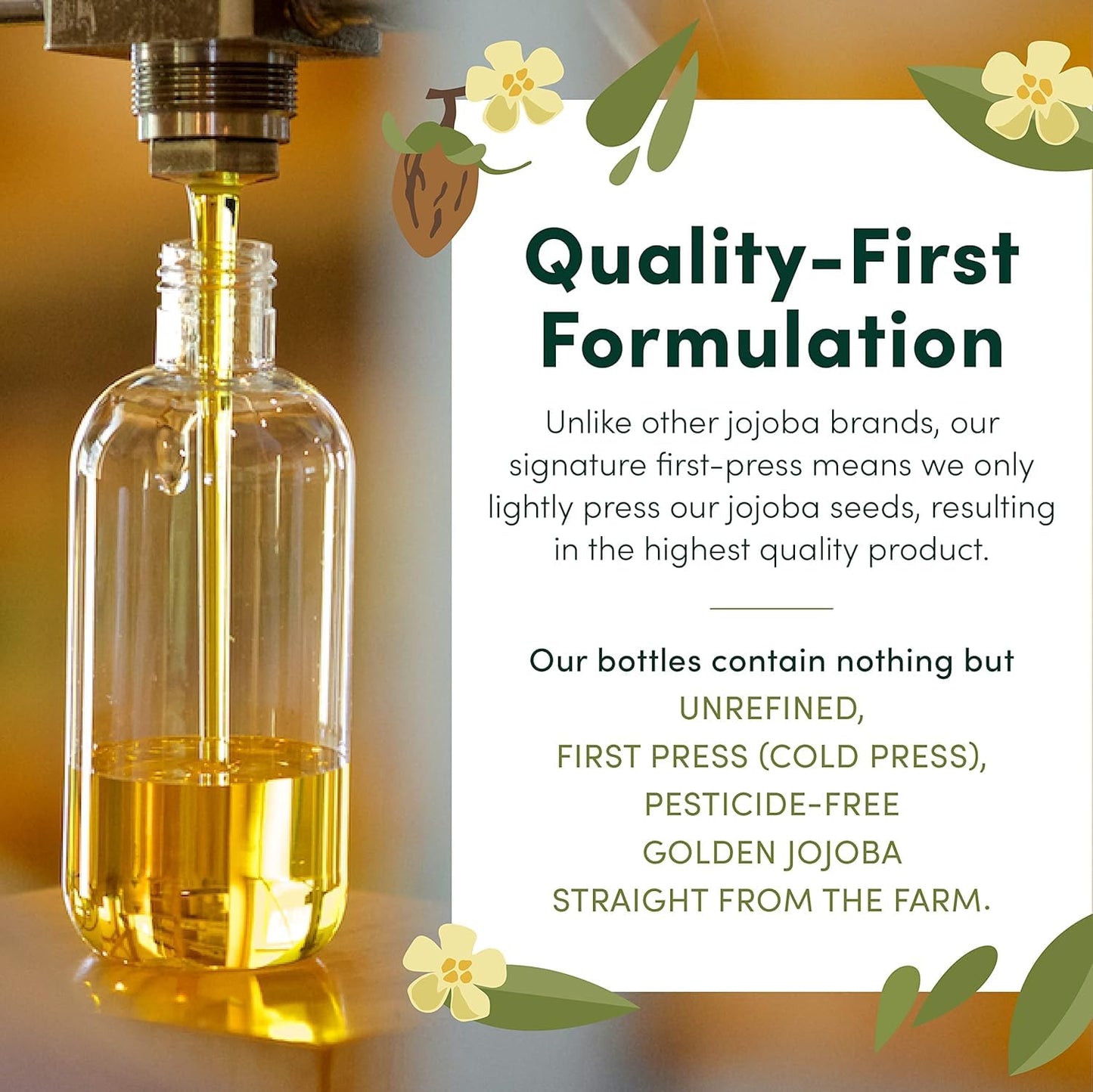 HobaCare Bulk Jojoba Oil - 100% Pure Hexane Free Unrefined Carrier Oil for Soap Making, Hair, Face, Beard, Scalp, Skincare Spa - Natural, Vegan, Long