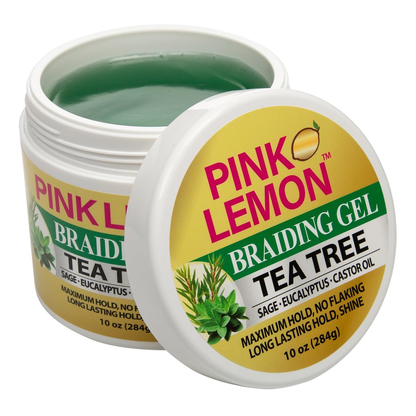 PINK LEMON Braiding Gel - Tea Tree - Maximum Hold, No Flaking, Long Lasting Hold, High Shine. For Micro, Inter, Dread, Faux, Loc, Twist, Braid, Edge