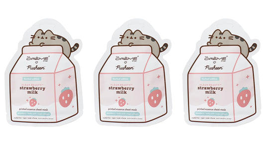 The Crème Shop x Pusheen Printed Essence Sheet Mask - Formulated with Collagen, Lactic Acid, and Strawberry for Glowing, Moisturized Skin (Strawberry