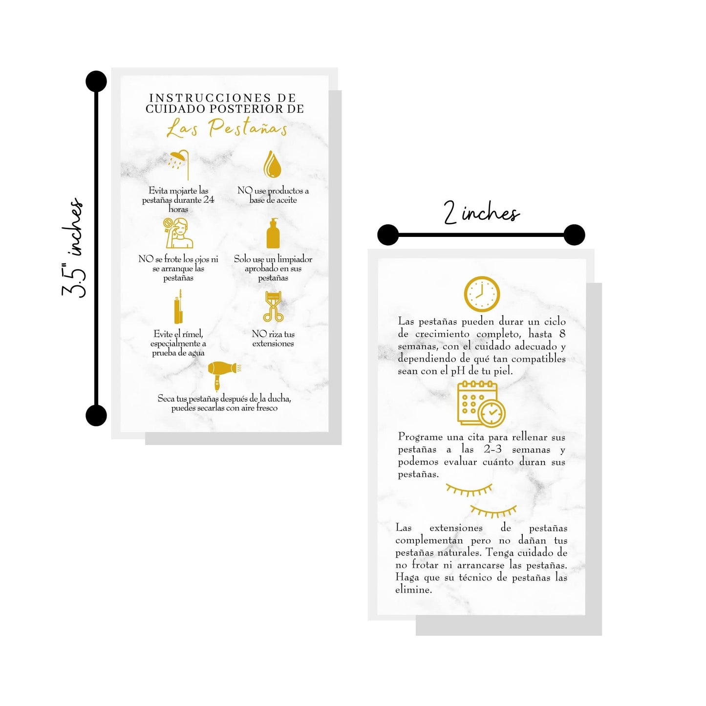 Spanish Lash Aftercare Instructions | 50pk | Cuidado Posterior de la Extensión de Pestañas | 2 x 3.5” inch Card for clients | Eyelash Extension