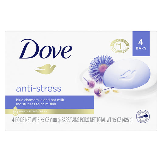 Dove Beauty Bar Gentle Cleanser Moisturizes To Calm Skin Anti-Stress Cream Bar Gentle Bar Soap Cleanser Made With 1/4 Moisturizing Cream 3.75 oz, 4