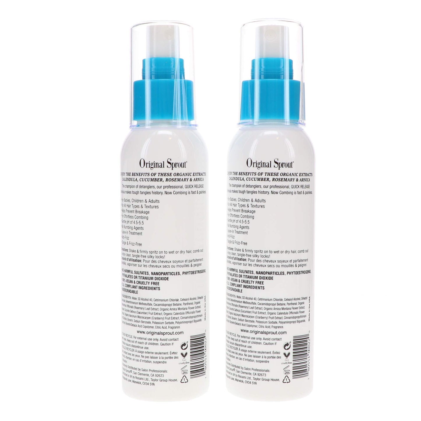 Original Sprout Miracle Detangler. All Hair Moisturizer and Leave-In Conditioner Spray, 4 Ounces. 2 Pack.
