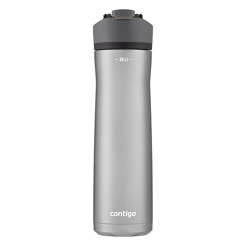 Contigo Cortland Chill 2.0 Vacuum-Insulated Stainless Steel Water Bottle, Spill-Proof Sip Technology, Interchangeable Lid, 24oz, Steel/Licorice