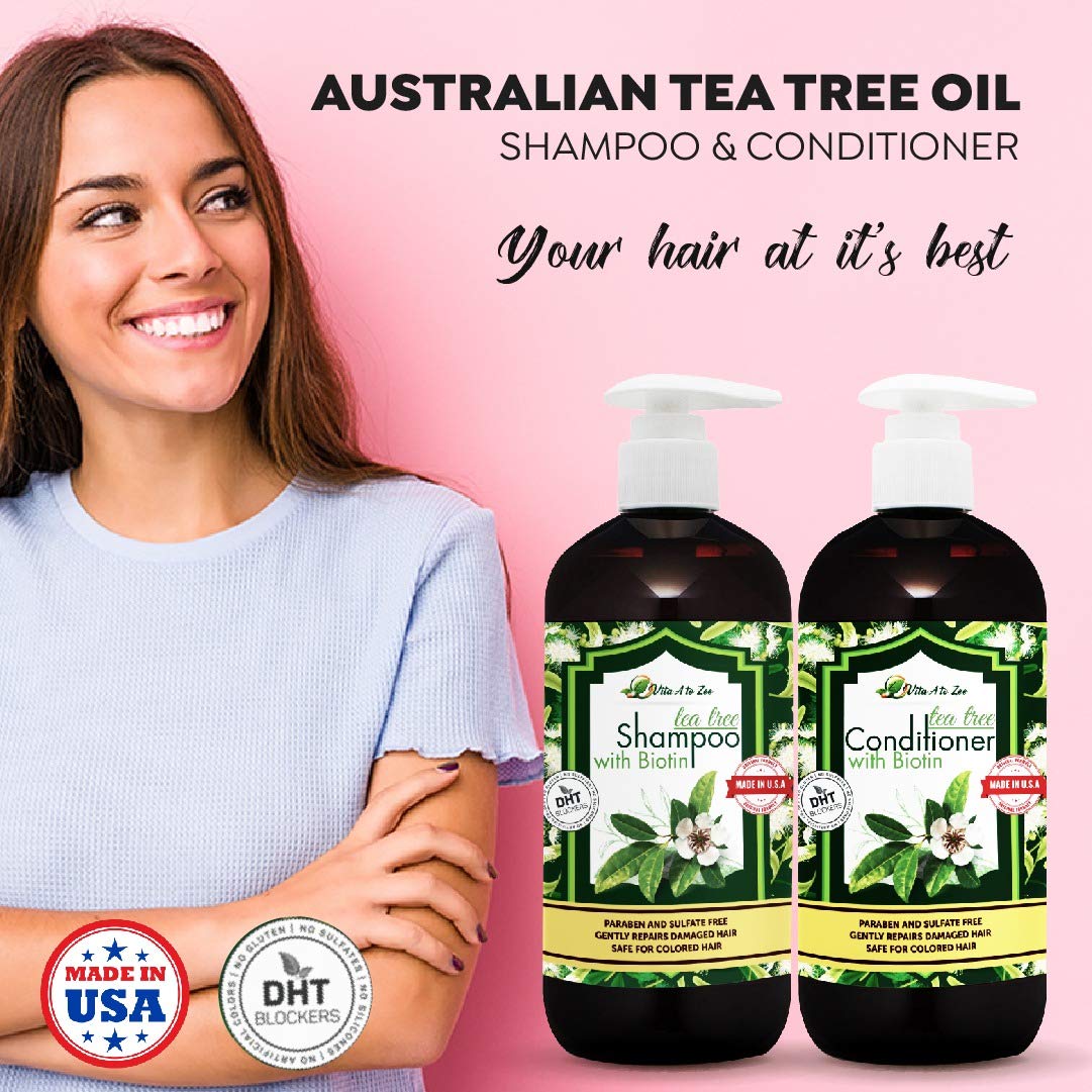 Tea Tree Oil & Biotin Shampoo & Conditioner Set for Men & Women | Professional Strength Formula | Refreshes & Stimulates Hair & Scalp | Moisturizing
