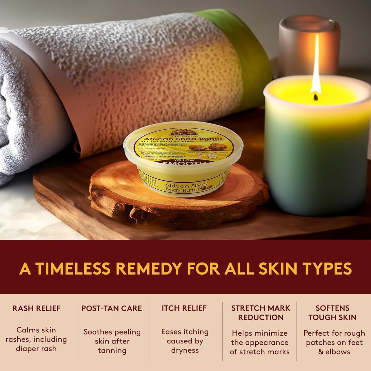 OKAY Pure Naturals Yellow Shea Butter for Hair and Skin - Raw African Shea Butter for Women and Men, Daily Moisturizer for Face and Body, Helps Beauty and Personal Care OKAY