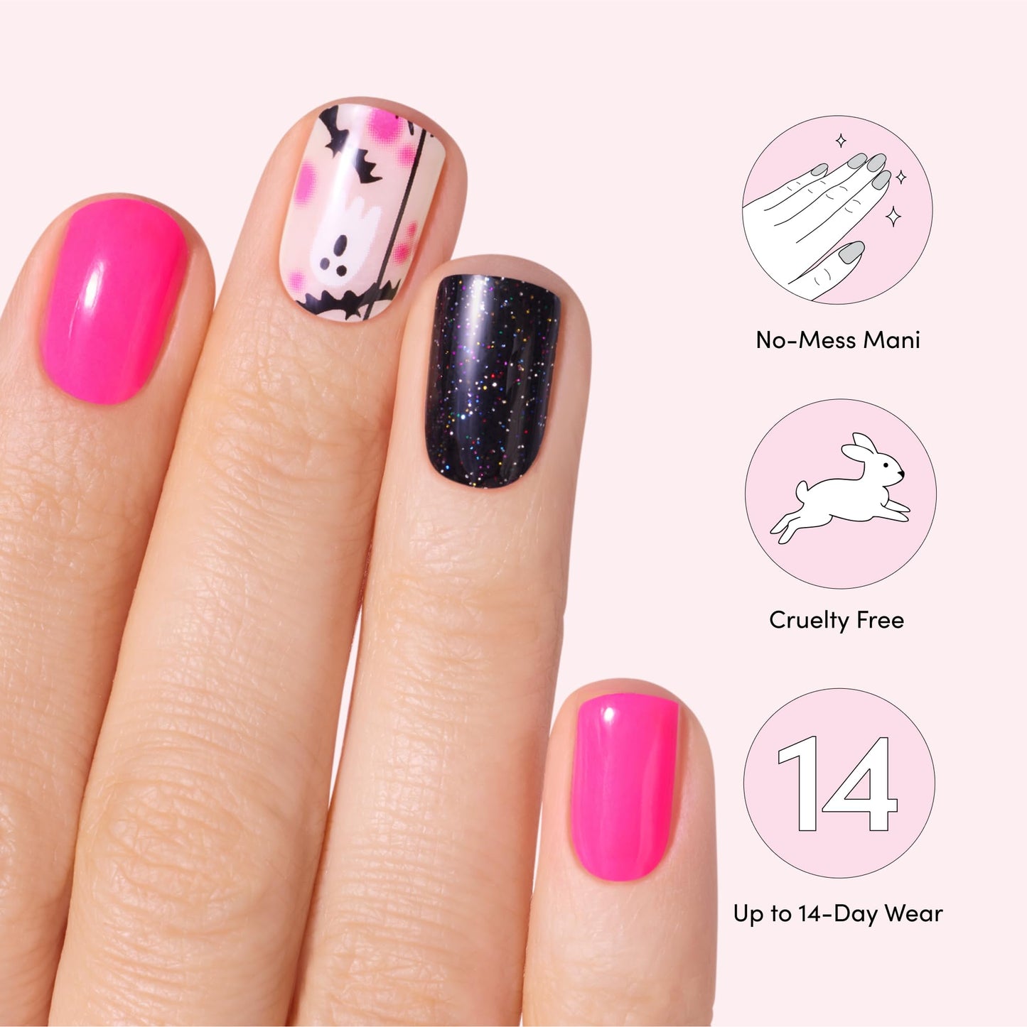 Dashing Diva Gloss Nail Strips - The Friendly Ghost - UV Free, Chip Resistant, Long Lasting Gel Nail Stickers - 3-Piece Glow-In-The-Dark Manicure Set Beauty & Personal Care Dashing Diva