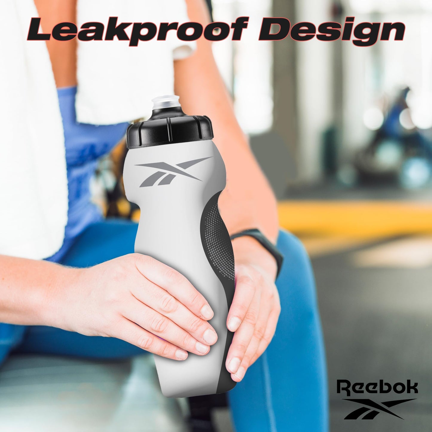 Reebok Squeeze Water Bottles With Athletic Design - Water Bottle 24 oz - Sports Water Bottle - Reusable Water Bottle For Gym, Running, Hiking etc…