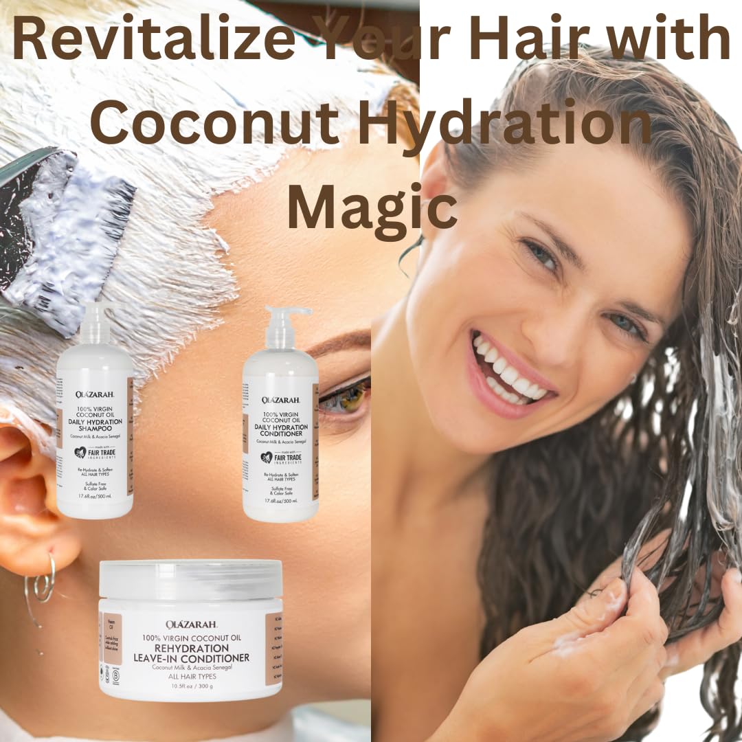 Coconut Daily Hydration Hair Care Bundle | Conditioner(17 Fl. oz), Shampoo(17 Fl.oz), Leave-in Conditioner(10 oz) | Hydrating, Fortify