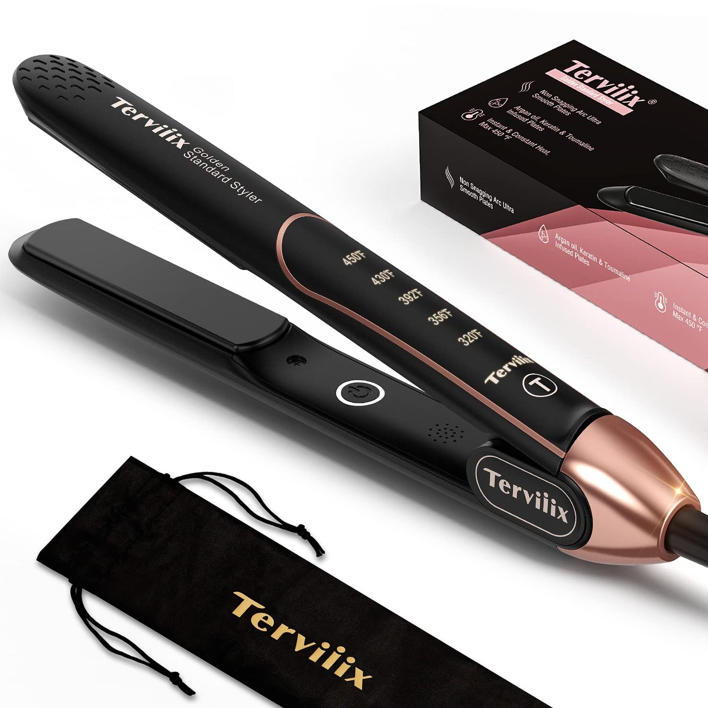 Terviiix Non-Snagging Ceramic Flat Iron Hair Straightener 1 inch, Plancha De Cabello,3X Less Damage Hair Straightener and Curler, 15s Fast Heating, 5