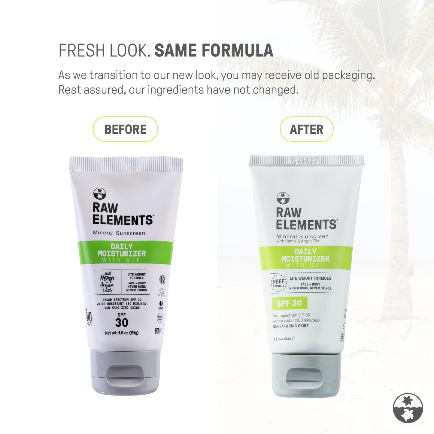 Raw Elements Daily Lifestyle Moisturizer Bio-Resin Tube - SPF 30, UVA-UVB Protection, Non-Nano Zinc, Reef-Safe, Water Resistant, 1.8 oz