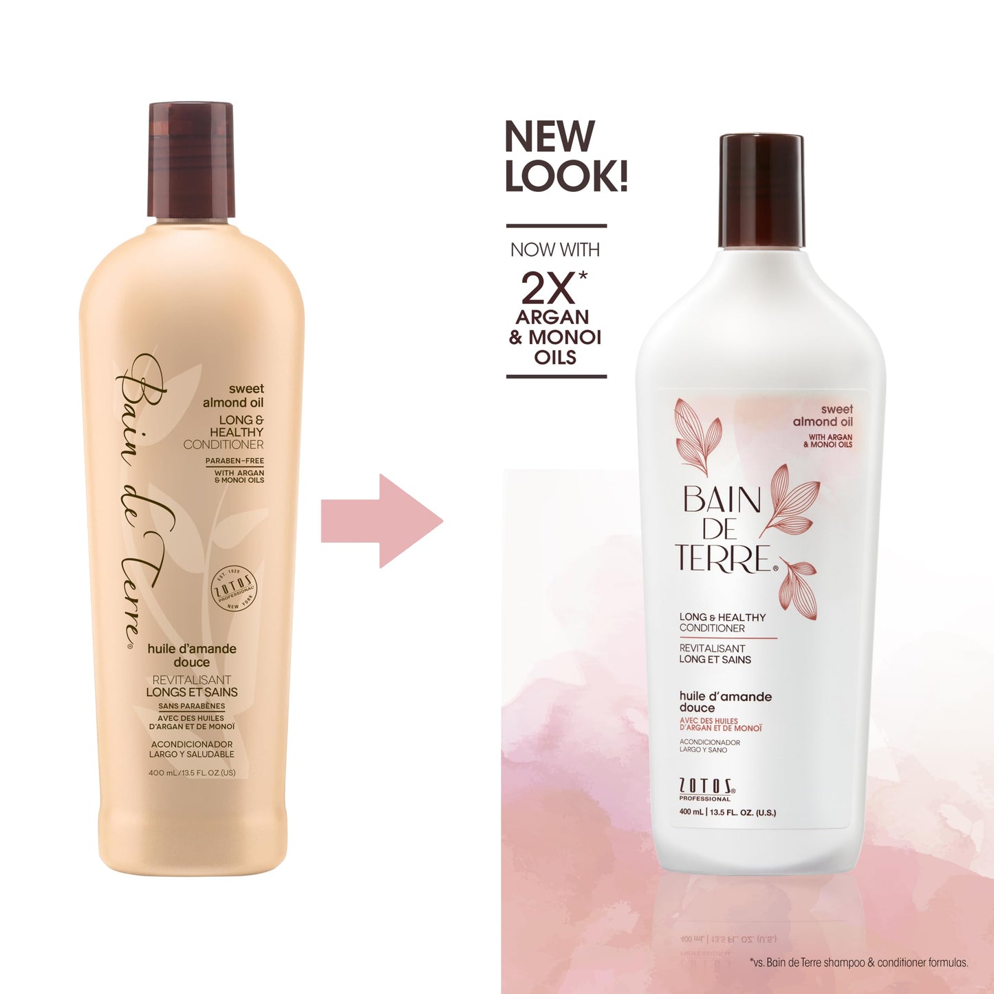 Bain de Terre Sweet Almond Oil Long & Healthy Conditioner, Strength & Protection for Weak, Damaged Hair, with Argan & Monoi Oils, Paraben-Free