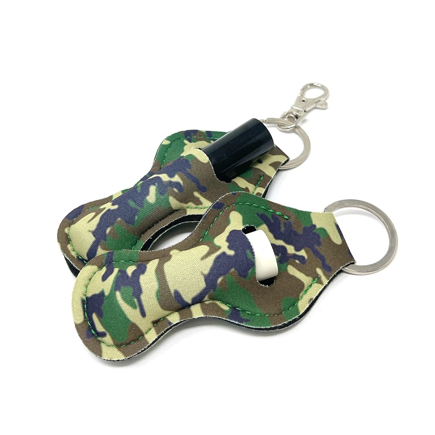 allydrew 10 Pack Chapstick Holder Keychain, Keyring for Lip Balm Lip Gloss Lipstick with 10 Pieces Metal Keyring Clasps, Camouflage