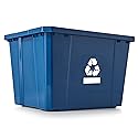 Gracious Living Medium Curbside Blue Box, Plastic 17 Gallon/64 Litre Home Trash Can Refuse and Recycling Bin Container with Built-in Handles (1 Pack)