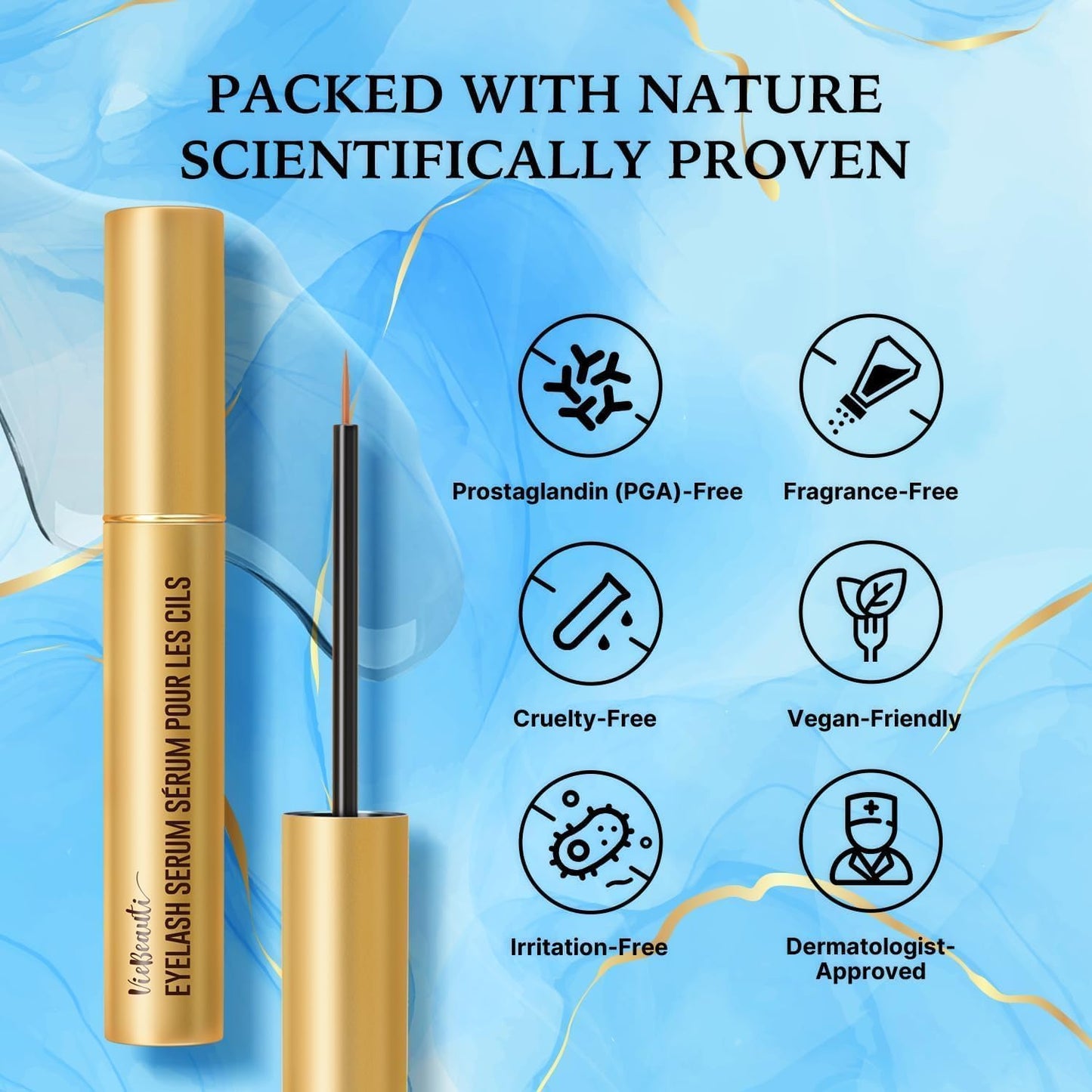 VieBeauti Eyelash Growth Serum 5mL - Lash Serum for Longer, Fuller & Thicker Looking Lashes, Advanced Nourishing Formula, Vegan & Cruelty-Free, Gentle Beauty and Personal Care VieBeauti