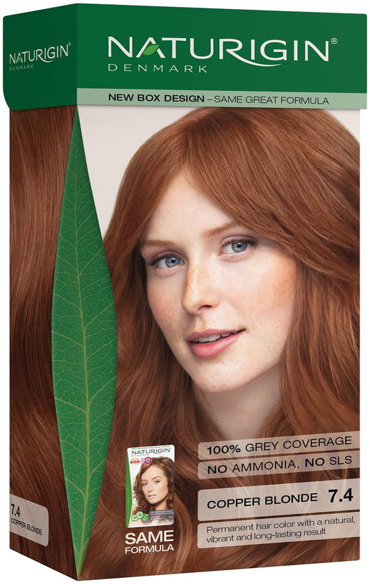 Naturigin Permanent Hair Color, 7.4 Copper Blonde, Ammonia Free, 100% Gray Coverage, Nourishing Natural Formula, For All Hair Types, Long-Lasting