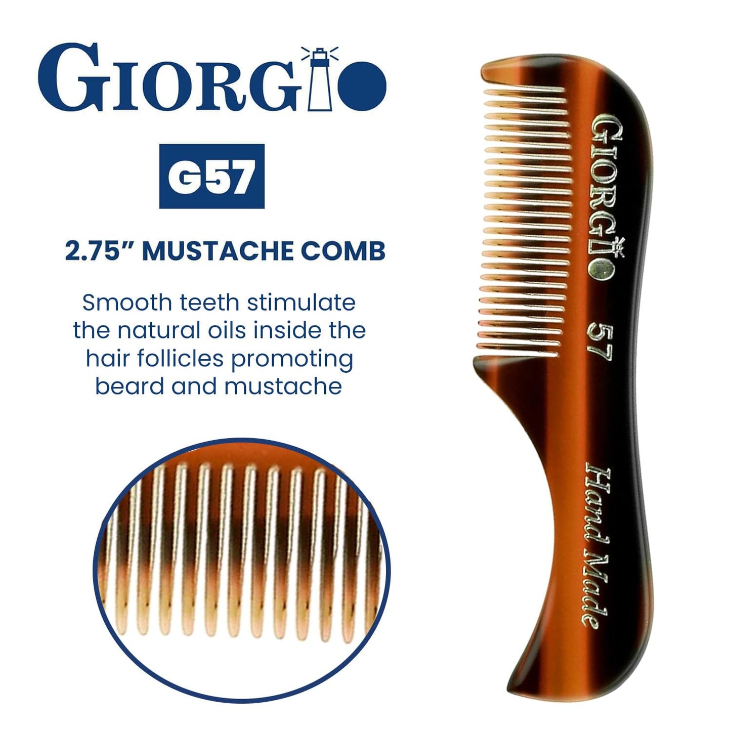 Giorgio G57 Extra Small 2.75 Inch Men's Fine Toothed Beard and Mustache Comb for Facial Hair Grooming and Styling. Wallet Pocket Comb Handmade Beauty and Personal Care GIORGIO