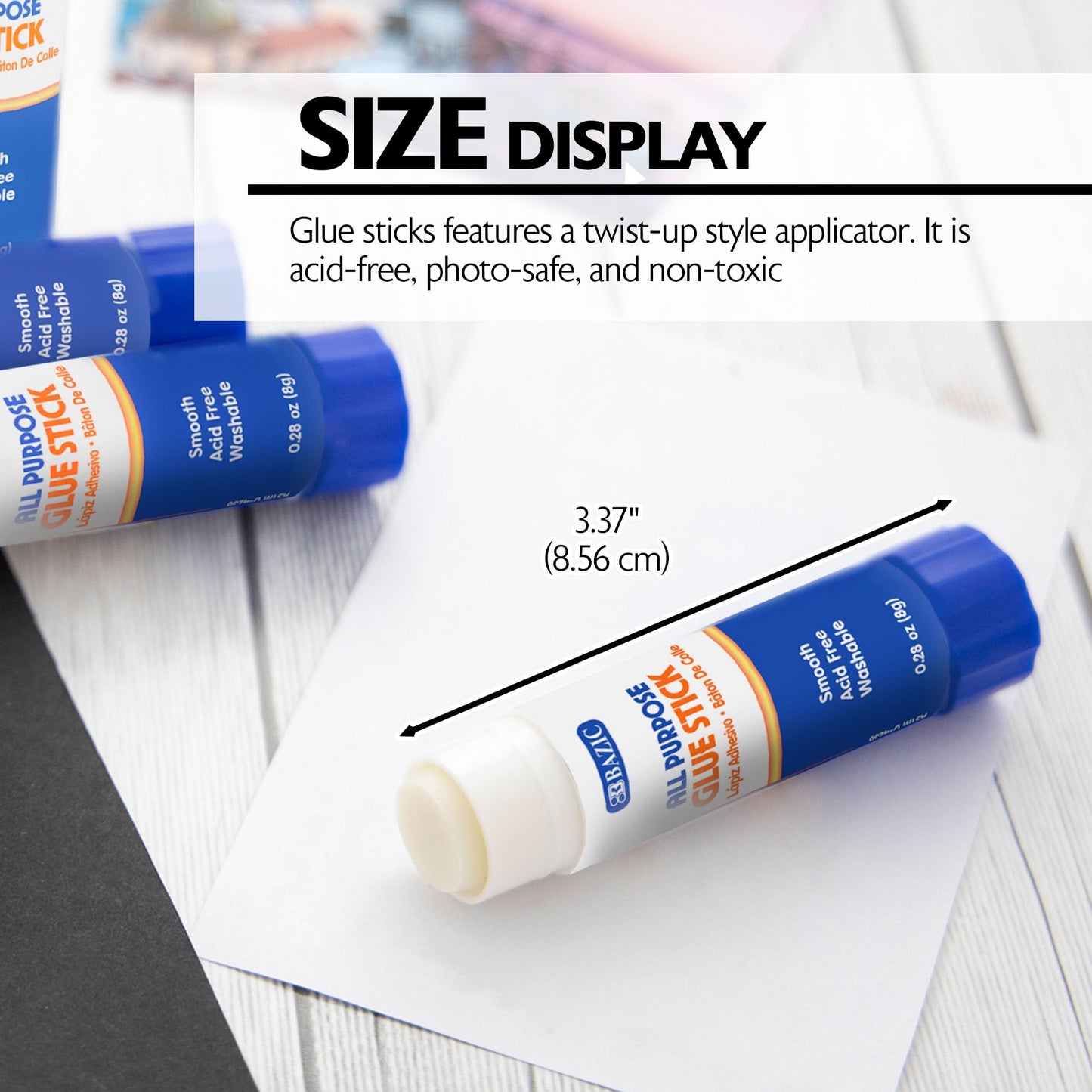 BAZIC Premium Glue Stick 8g/0.28 Oz.,White Glue Sticks, Multi-Purpose Acid Free, for Photos Paper Art Craft at School Home Office (4/Pack), 1-Pack