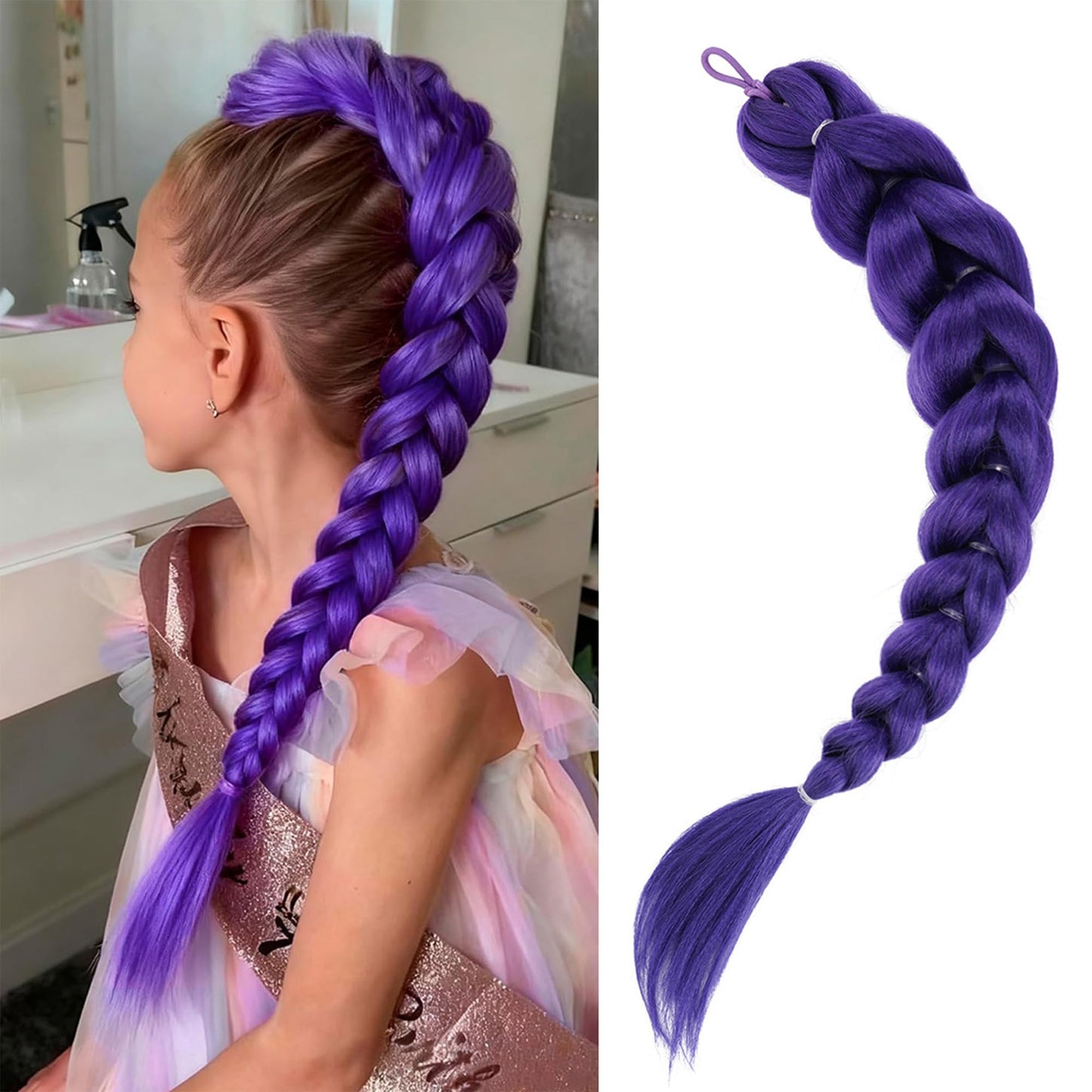 Getgal 24 inch Purple Braids Ponytail Hair Pre Braiding Hair with Tie Synthetic Purple Hair Extensions for Halloween Costume Cosplay?24inch Braids Beauty and Personal Care GetGal