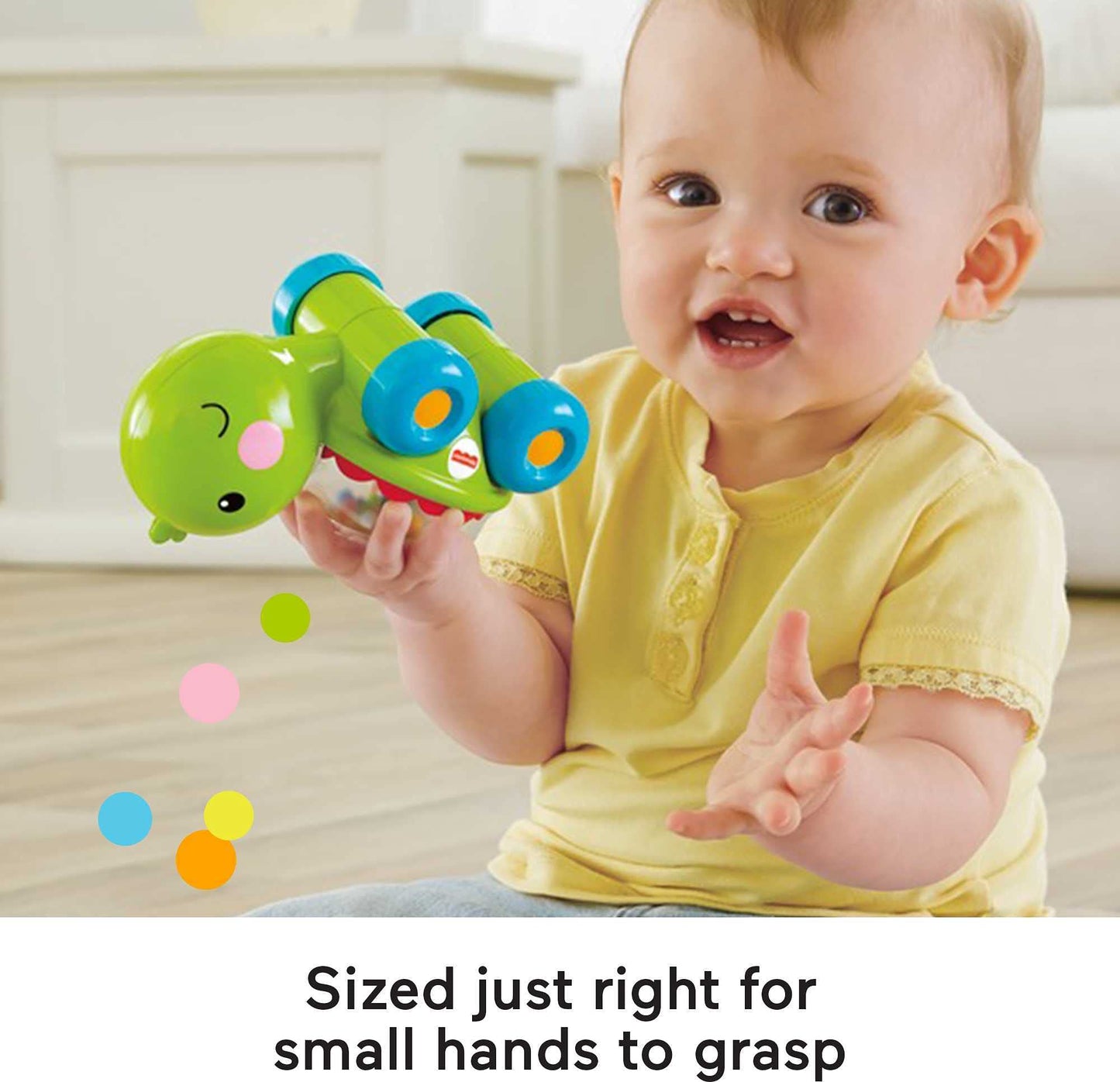 Fisher-Price Baby Crawling Toy Poppity Pop Turtle Push-Along Vehicle with Ball Popping Sounds for Infants Ages 6+ Months
